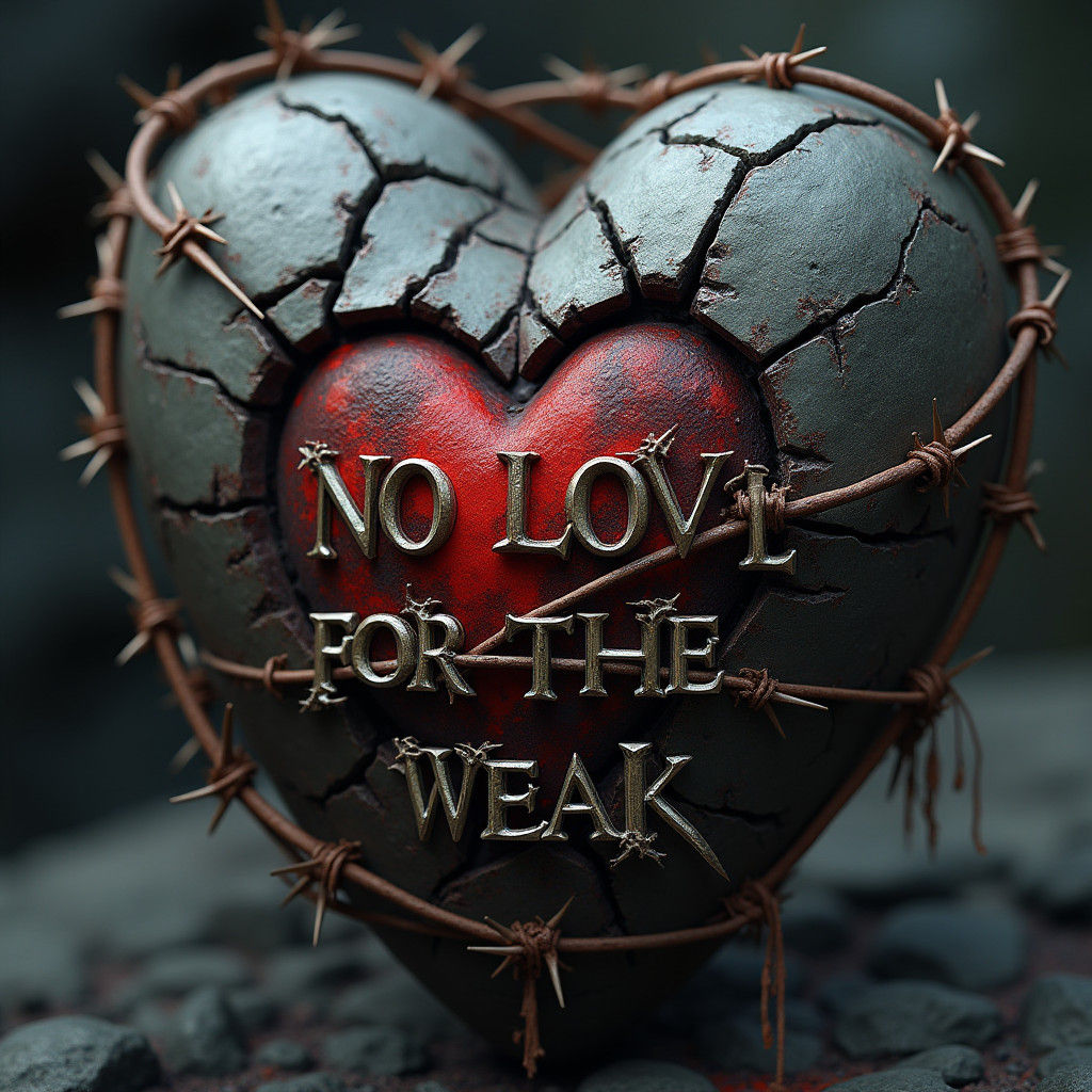 Bleeding Stone Heart Wrapped in Barbed Wire