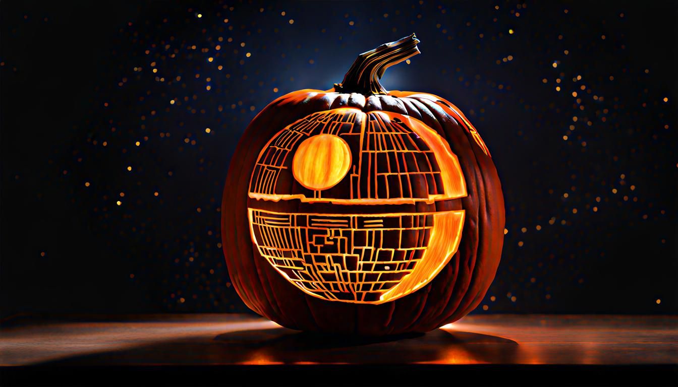 Death Star Pumpkin Carved with Lightsaber