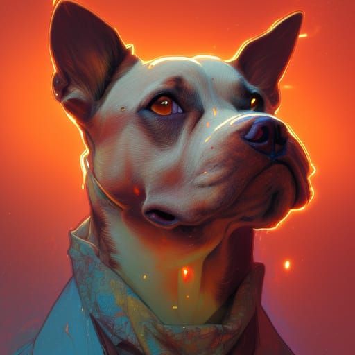 Glowing Dog Portrait in Hyperdetailed Style