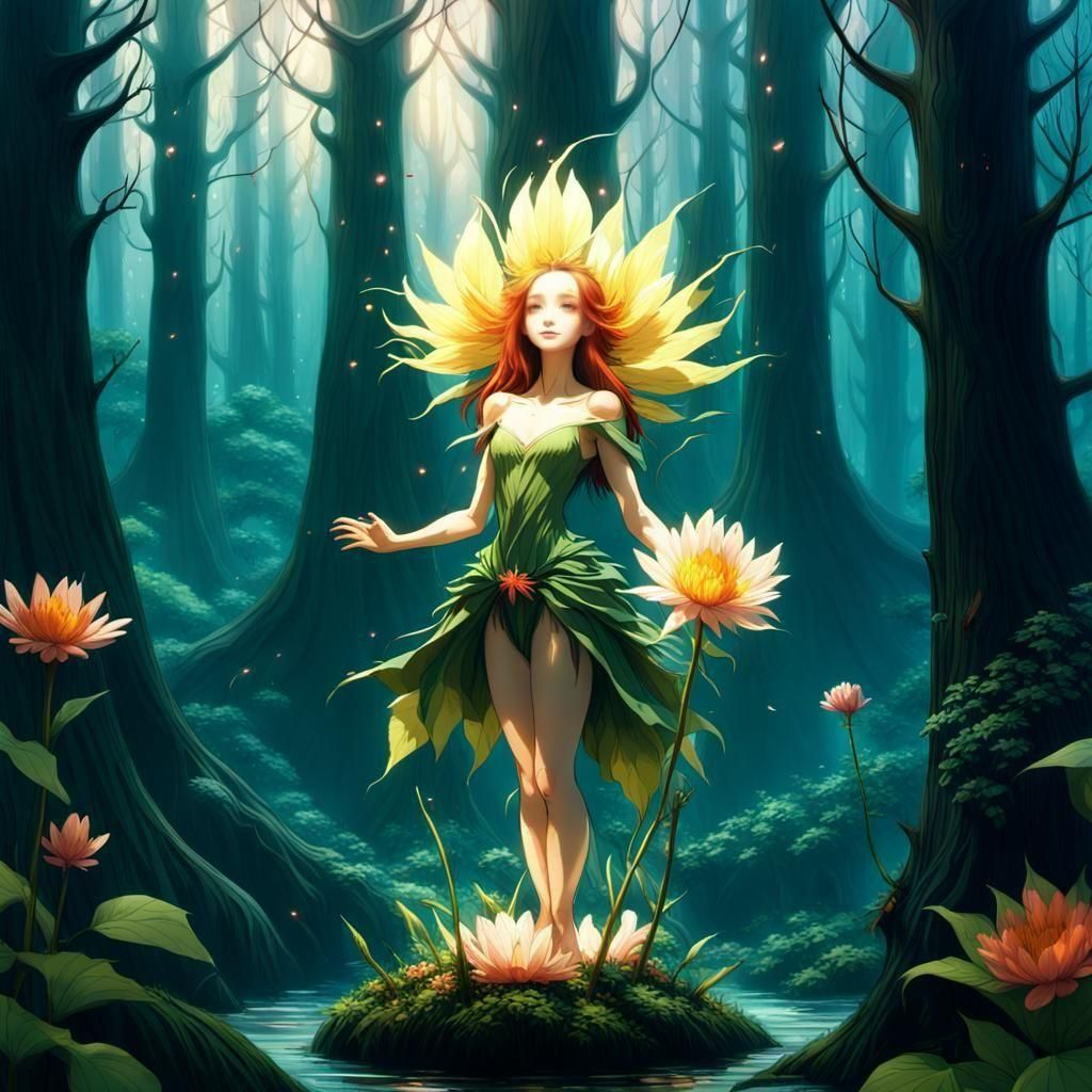 Enchanted Spring Forest with Flower Creatures