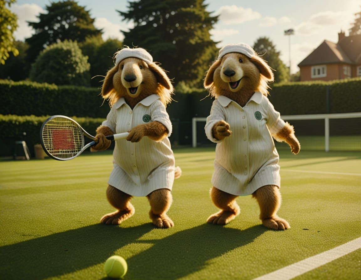 Wombles Play Tennis at Wimbledon in Impressionist Style