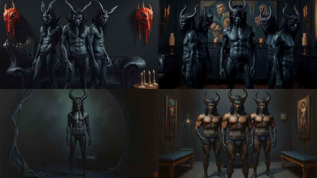 Surreal Demons in Black Room, Dali Style