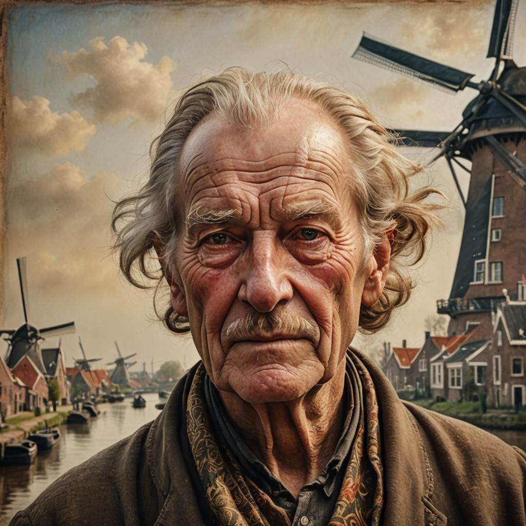 Dutch Realism Portrait: Elderly Man in Traditional Clothing