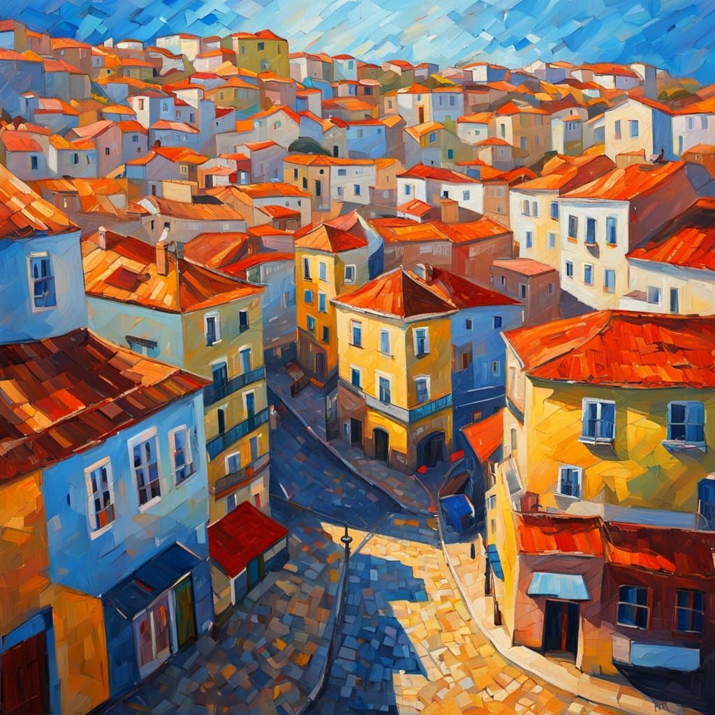 Nazare, Portugal in Neo-Impressionist Oil Painting