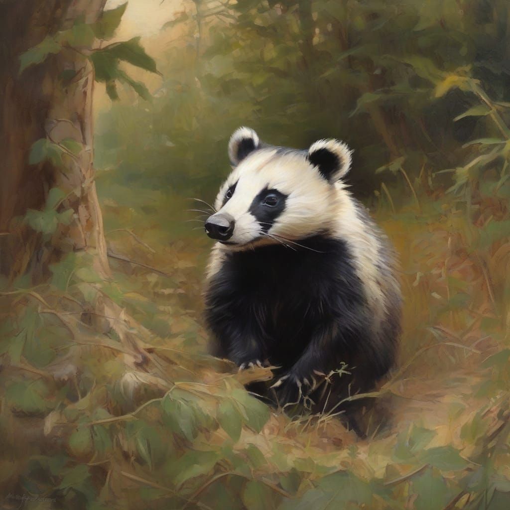 Badger Knitting Scarf in Cozy Burrow Oil Painting