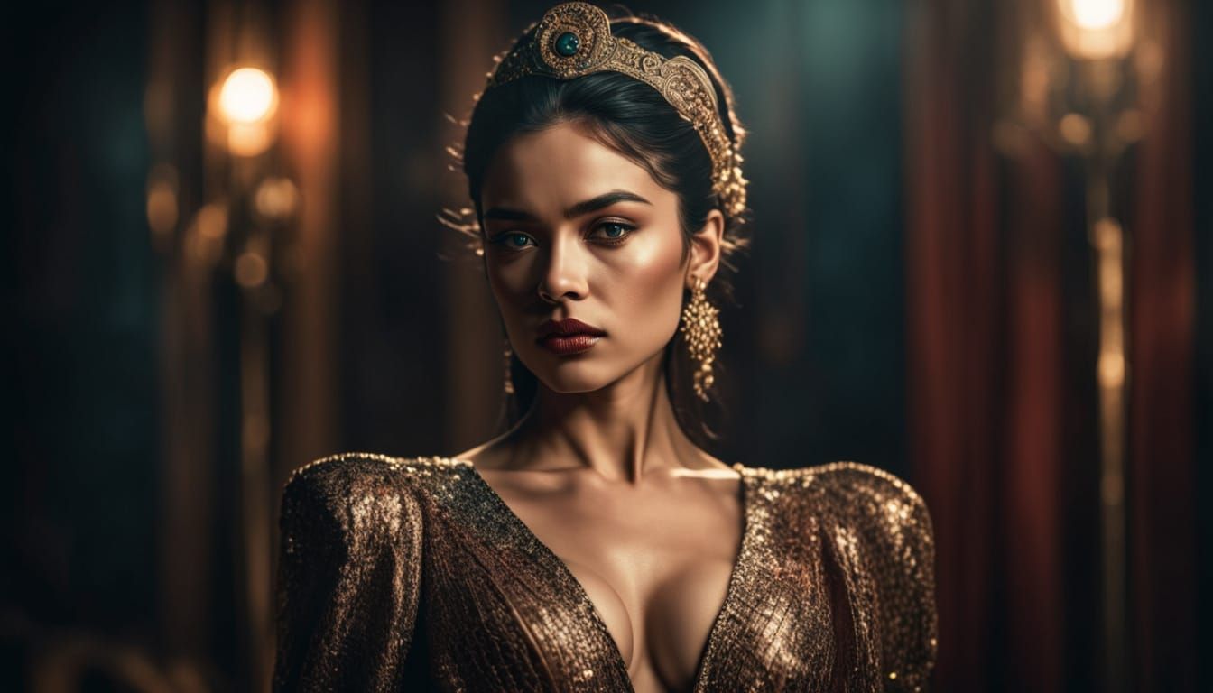 Dramatic Diva on Dias in Cinematic Lighting