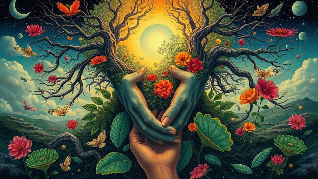 Intertwined Hands: Dreamlike Mindscapes in Biomechanical Art