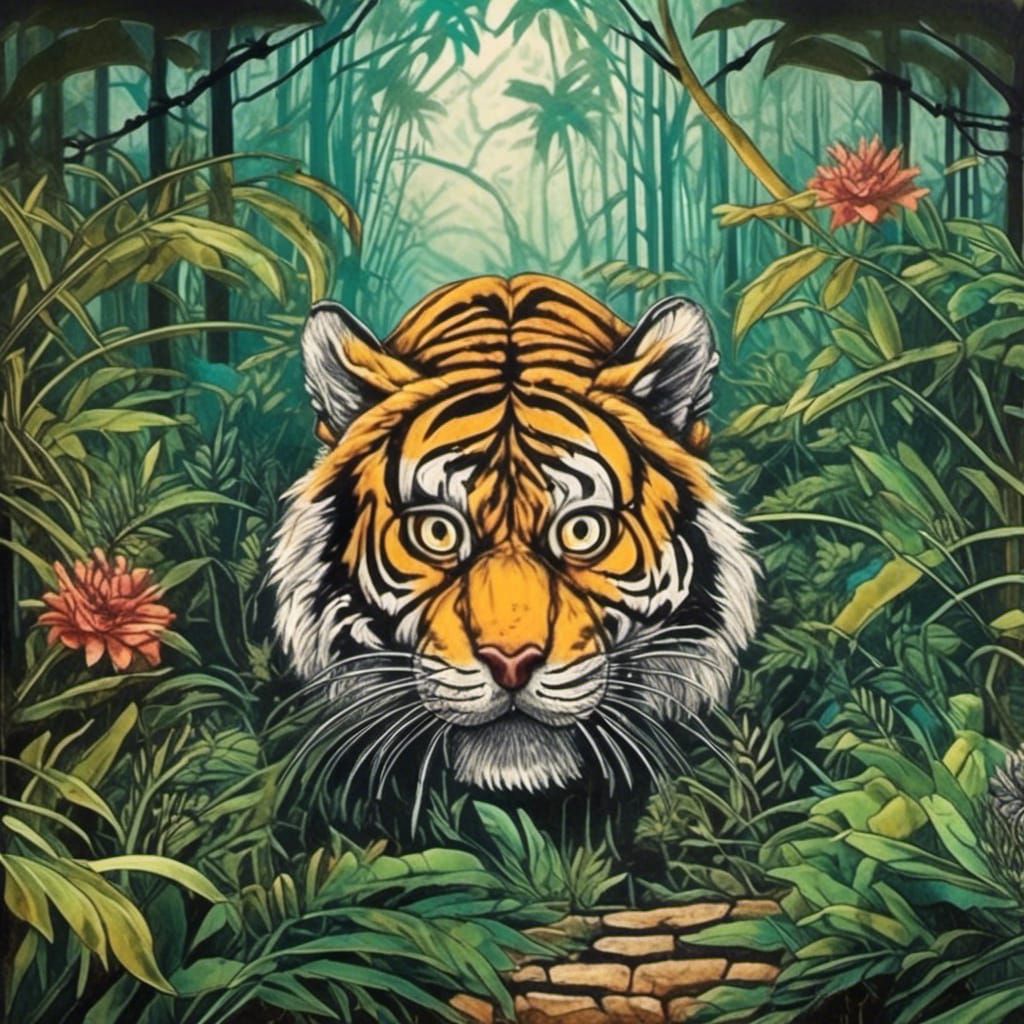 Jungle Tiger Graffiti Mural Art