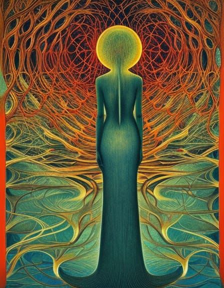 Sunset Human Hybrid in Glass Forest: Gaudí Style