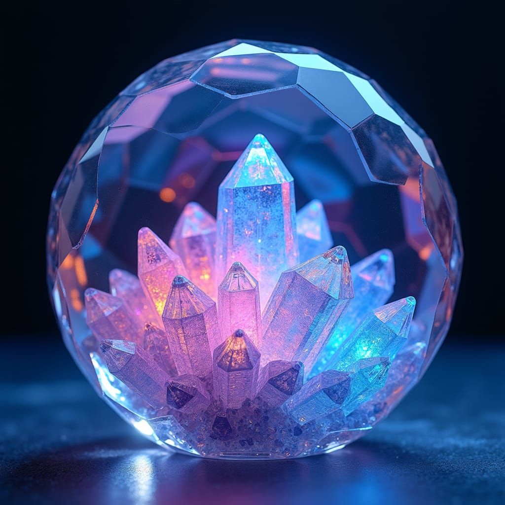 Luminous Crystal Orb Reflecting a Crystal Cavern