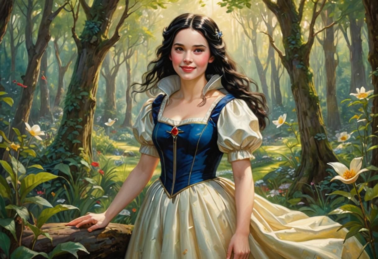 Snow White in Lush Forest, Pre-Raphaelite Style