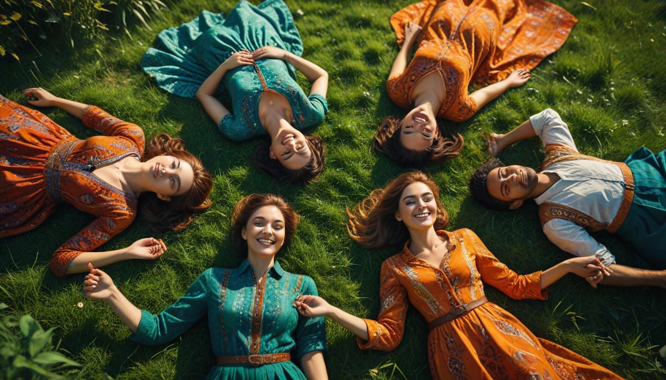 Joyful Circle of Friends in a Vibrant Oil Painting