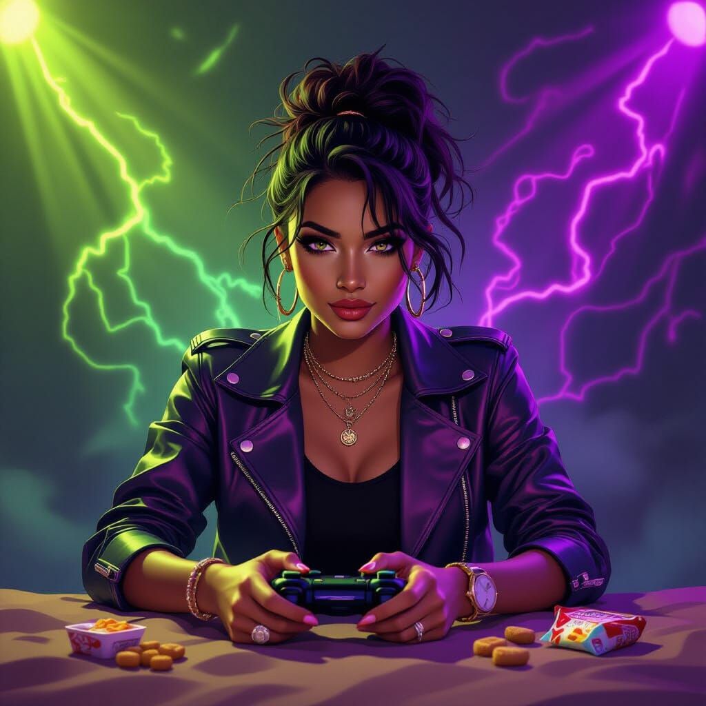 Vibrant Gamer Portrait with Supernatural Glow