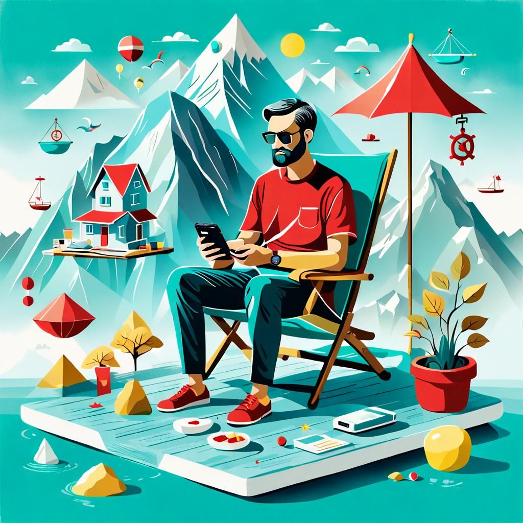 Stylized Illustration of Work-Life Balance and Financial Wel...