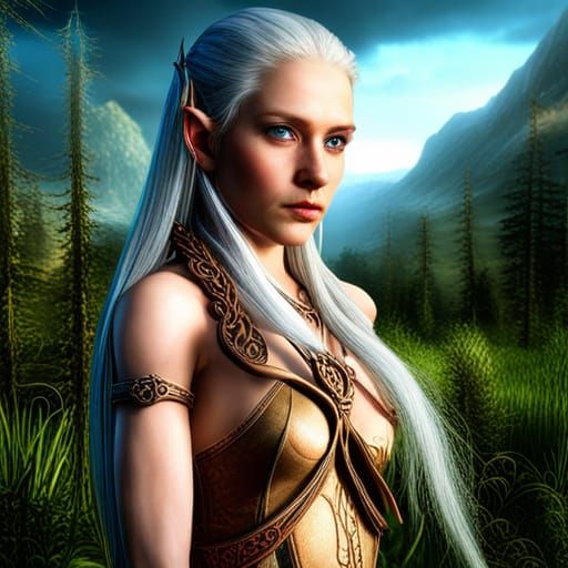 Hyperrealistic Wood Elf Archer in Meadow