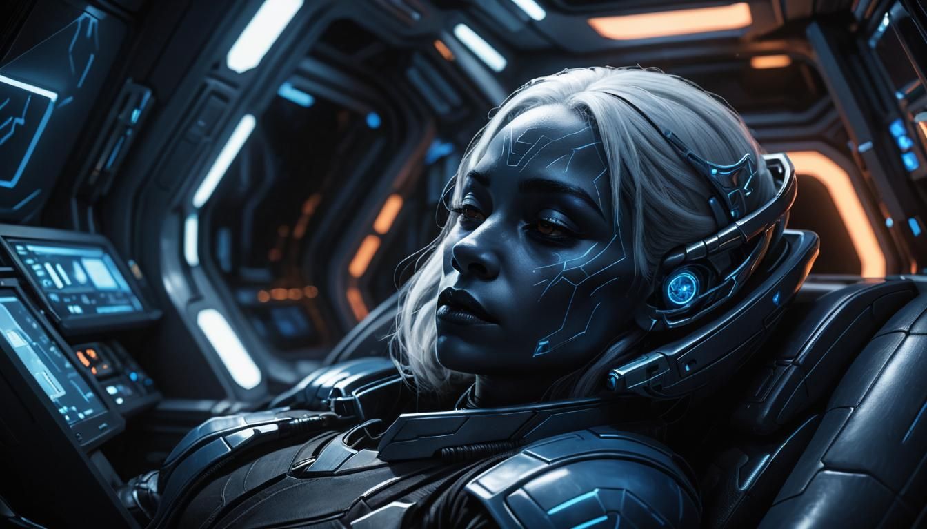 Sci-Fi Drow Asleep in Spaceship, Digital Art