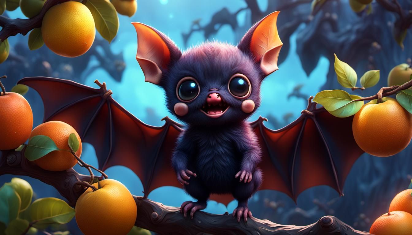 Kawaii Fruitbat in a Fantastical Digital Painting