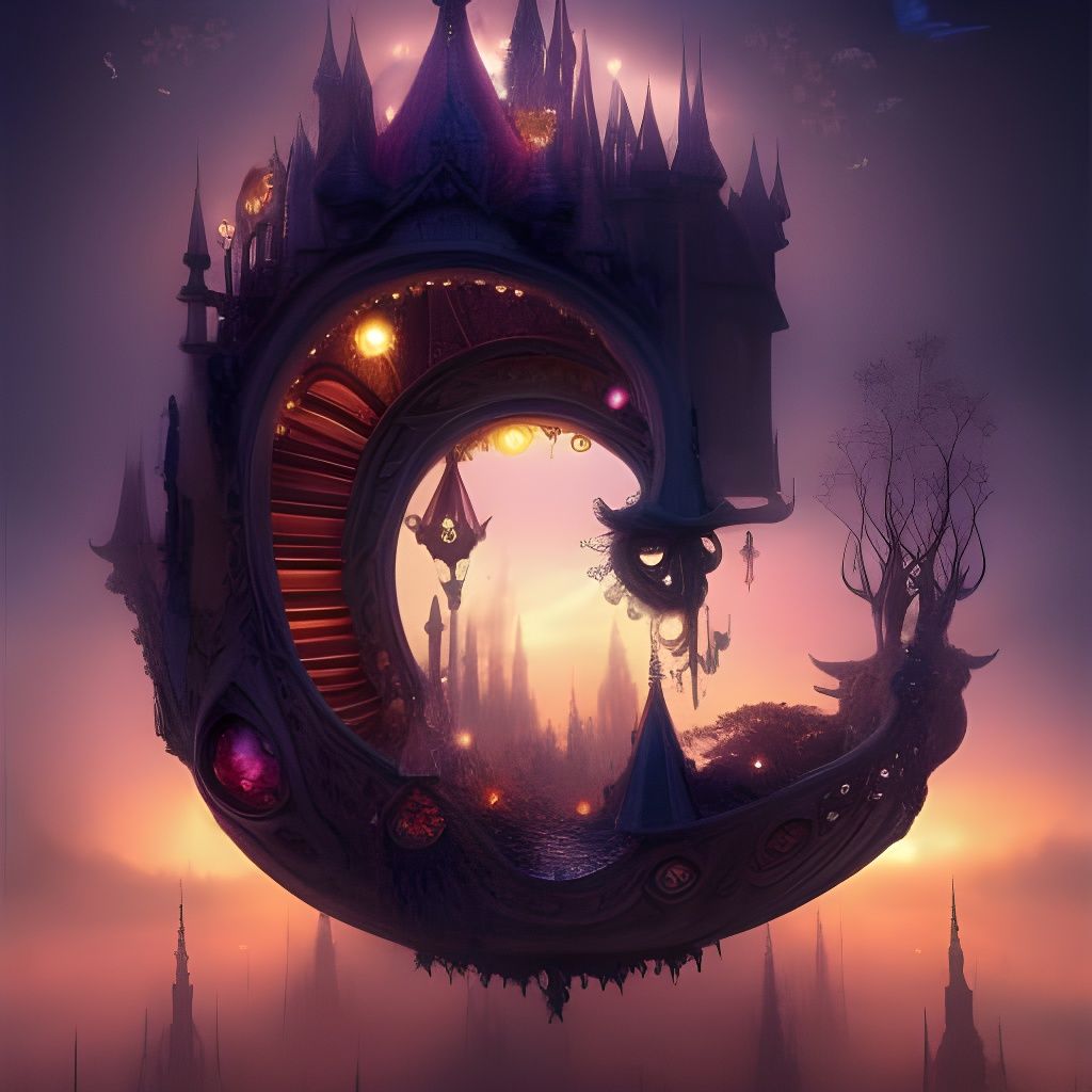 Magical Fairytale Village Under Starry Sky