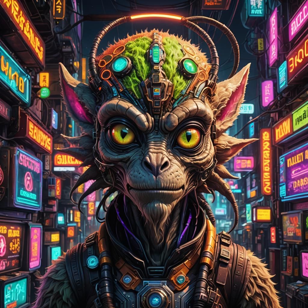 Psychedelic Steampunk Portrait of Furry Alien