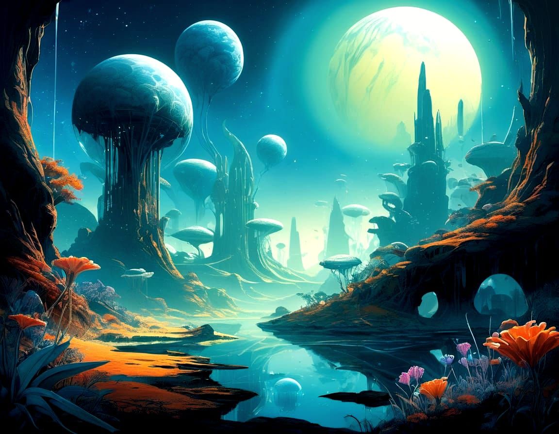 Luminescent Crystalline Flora on Alien Planet