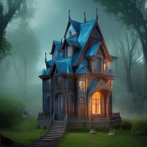 Ethereal Pearlescent blue gothic witches house