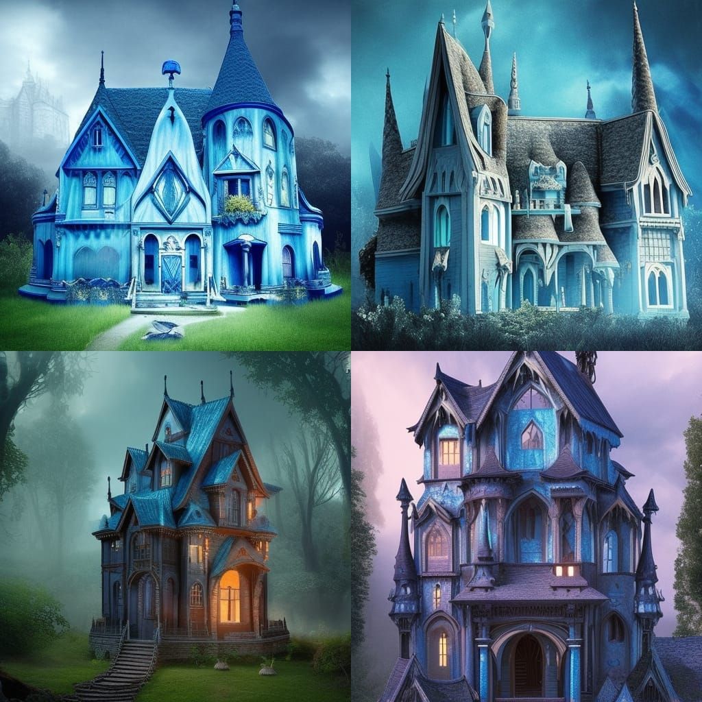 Ethereal Pearlescent blue gothic witches house