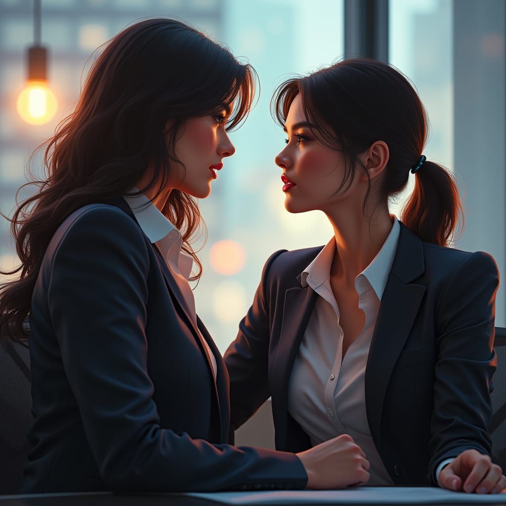 Businesswomen Connect in Office Portrait, Dynamic Lighting