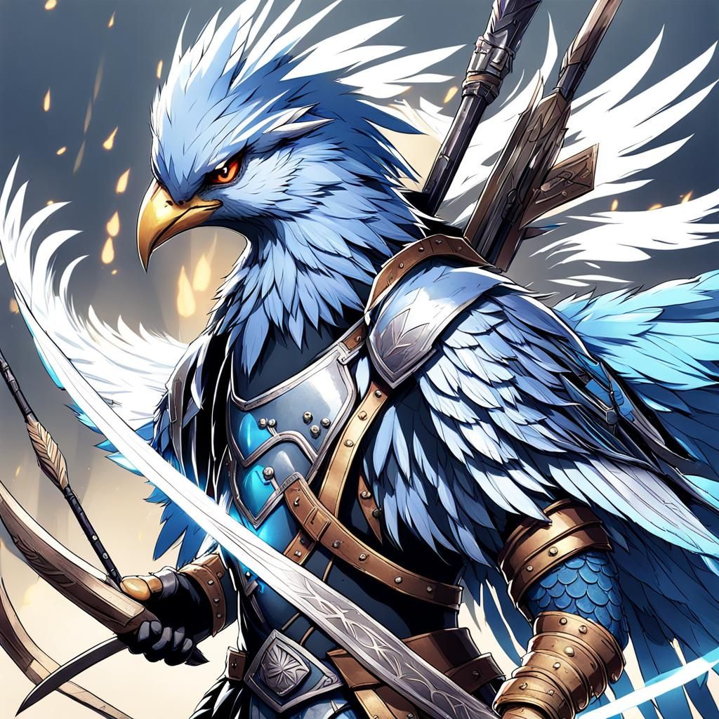 Aarakocra Warrior in Anime Style with Longbow