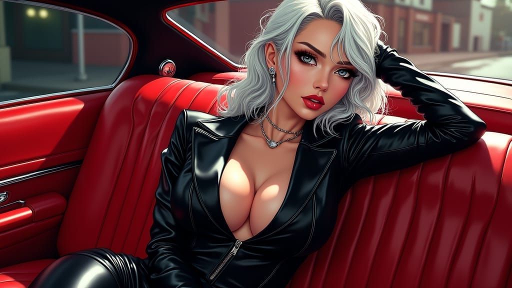 Svelte Femme Fatale in Limousine, Digital Art