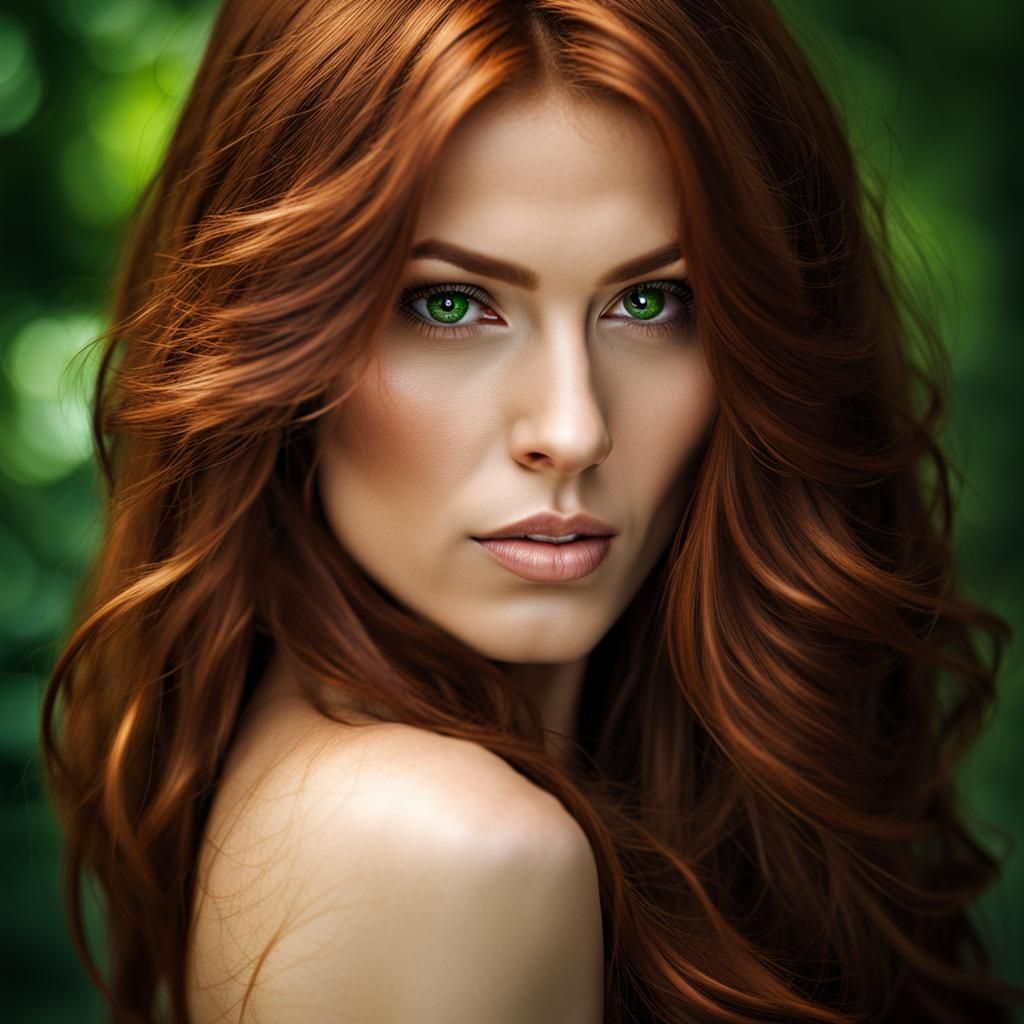 Beautiful Woman with Auburn Hair, Green Eyes