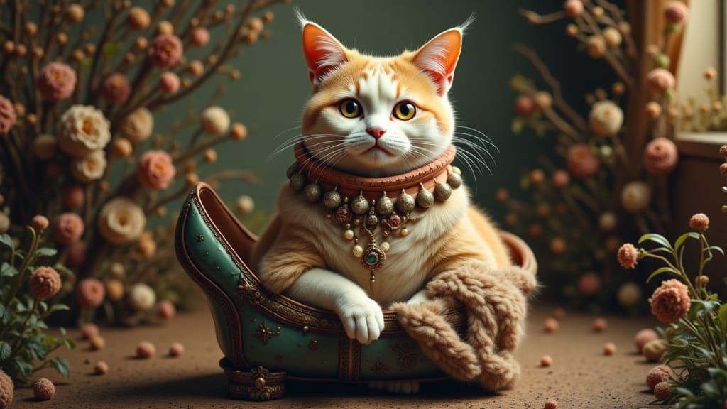 Cat Comfortably Relaxing in Vintage Shoebox