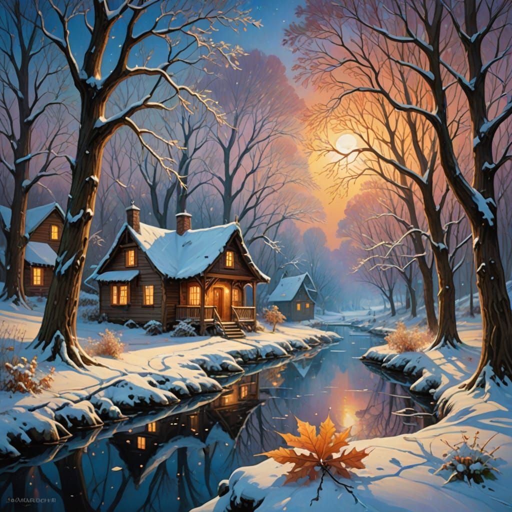 Whimsical Winter Wonderland Within a Delicate Leaf