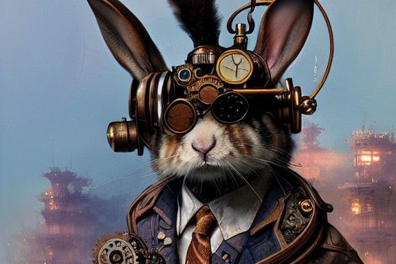 Intricate Steampunk Rabbit Portrait, Matte Painting