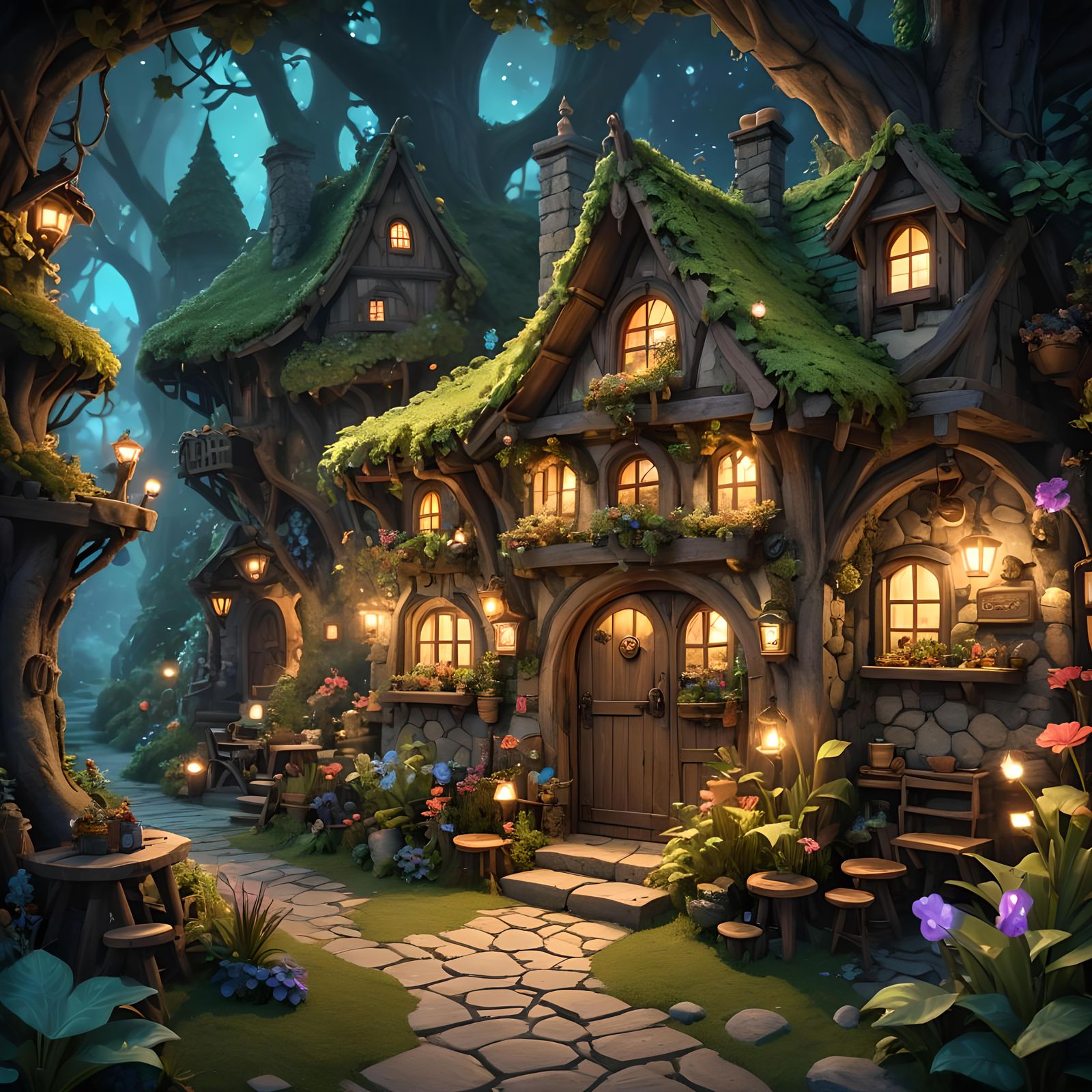 Enchanting Fairy Tavern with Bioluminescent Lights