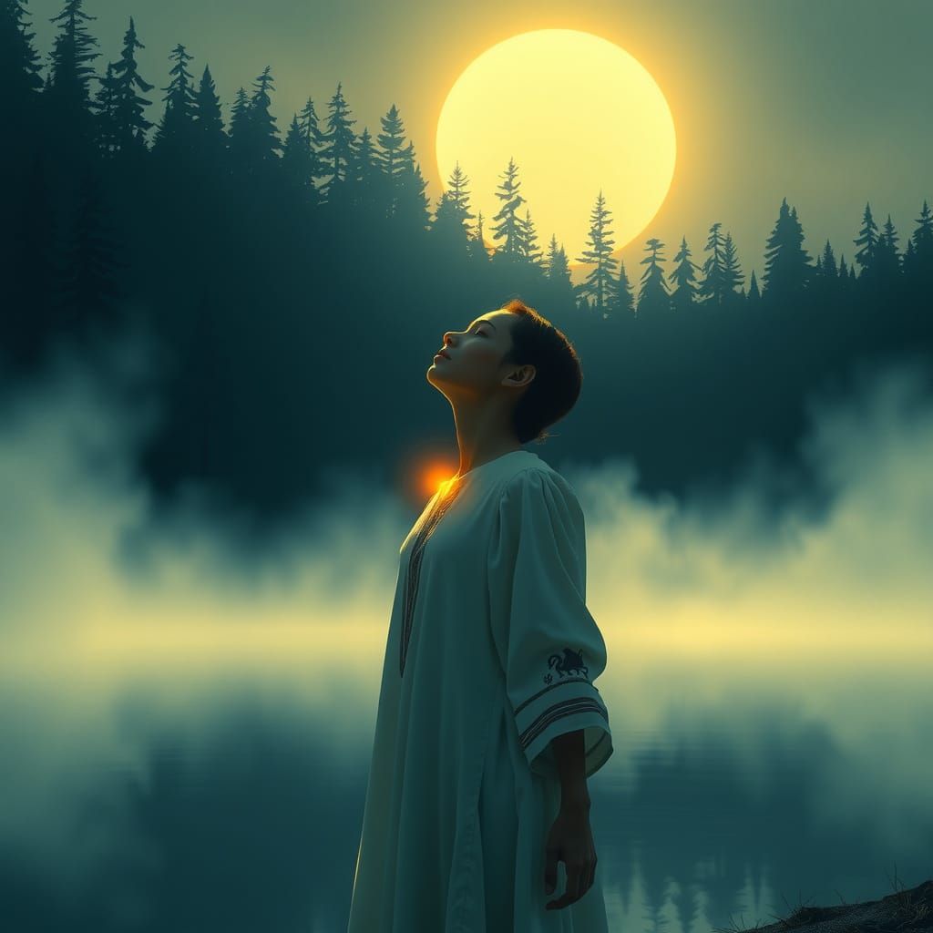 Figure Contemplates Hope Under Moonlit Trees