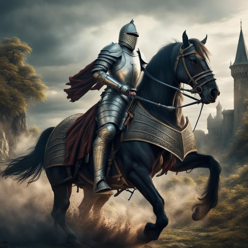 Armored Knight on Horseback with Lance in Digital Painting