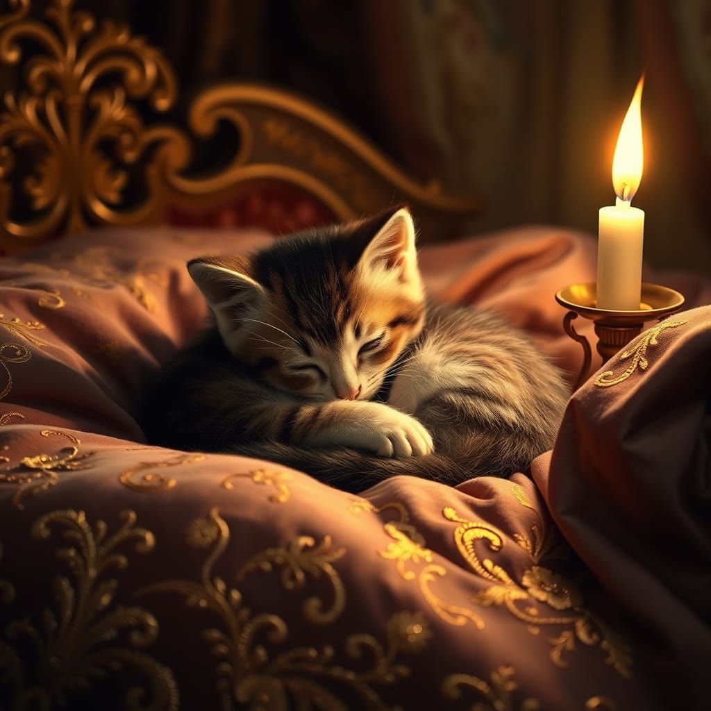 Cozy Kitten in Art Nouveau Velvet Haven