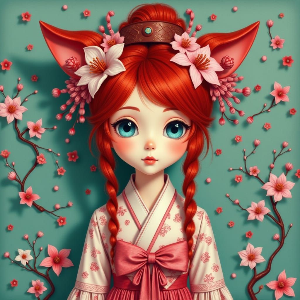 Elegant Woman in Hanbok, Art Nouveau Style