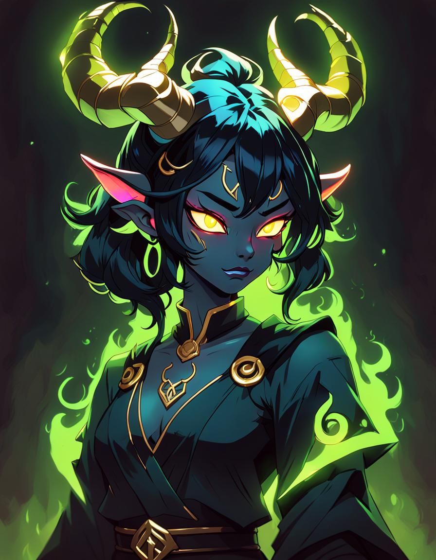 Anime Demon Girl Portrait in Neon-lit Style
