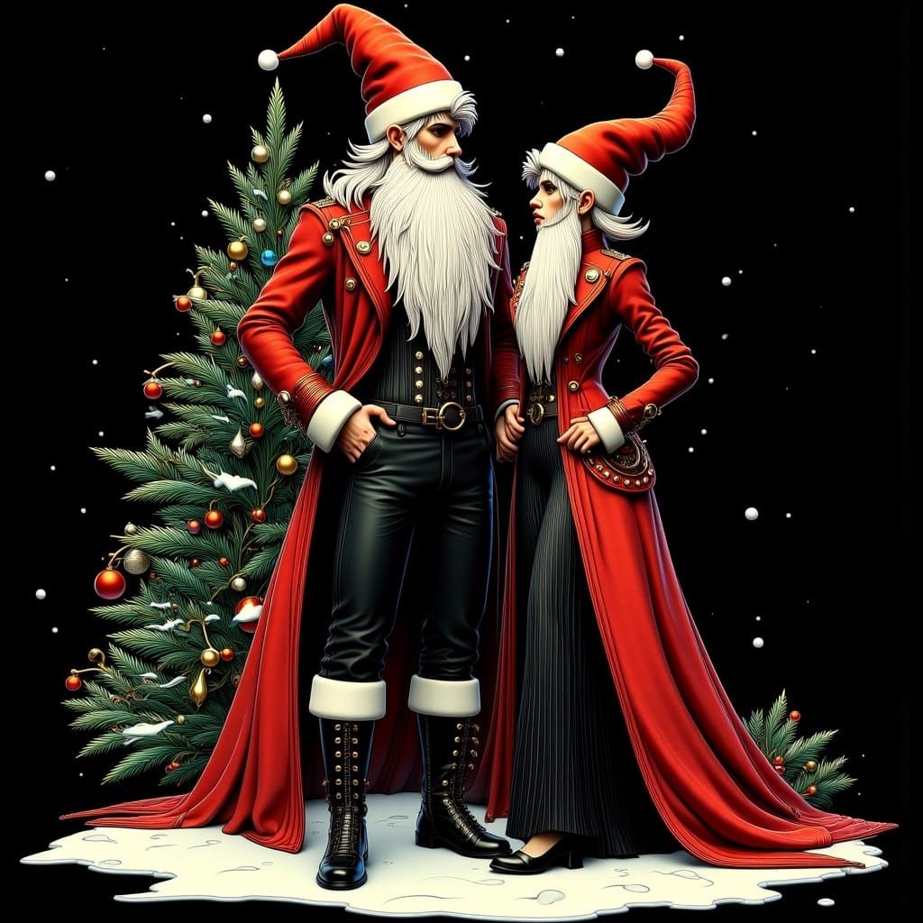 Whimsical Santa Claus in Art Nouveau Punk Style