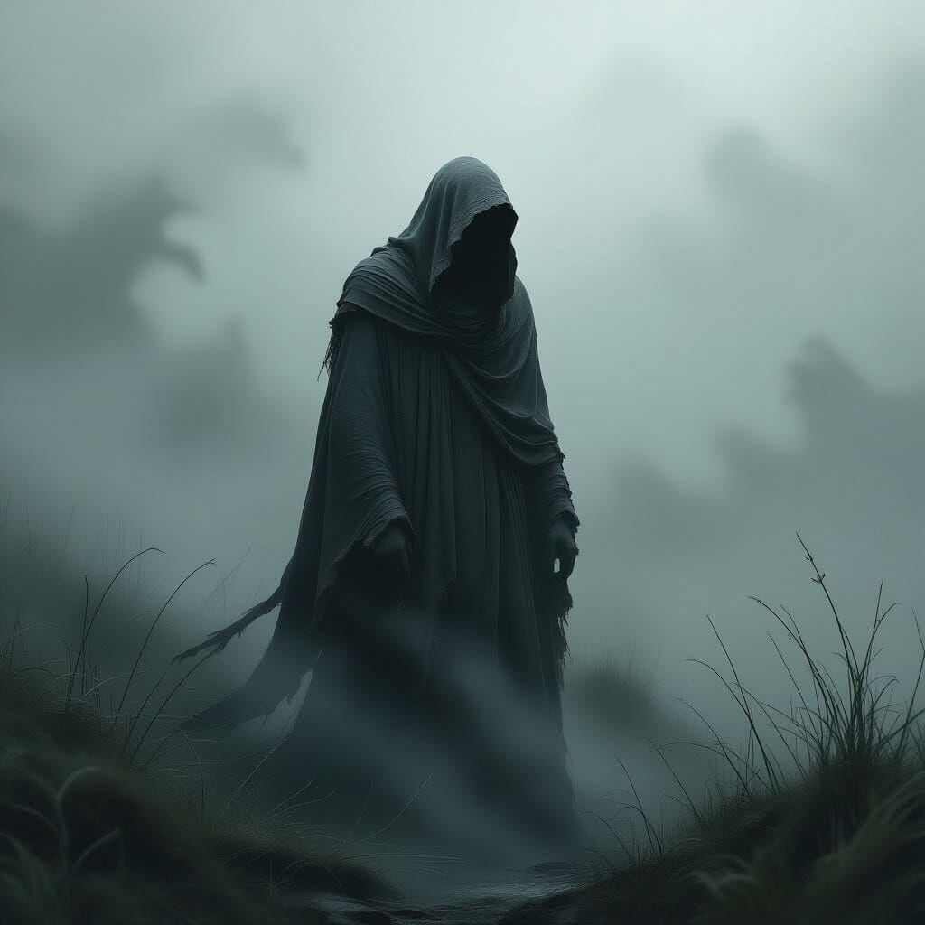 Ethereal Figure in Mist: Evoking Melancholy and Longing