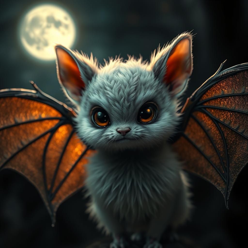 Fluffy Bat-Winged Creature in a Mystical World