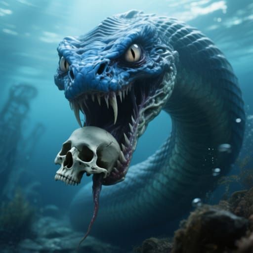 Gargantuan Sea Serpent Glaring at Viewer in Photorealistic S...