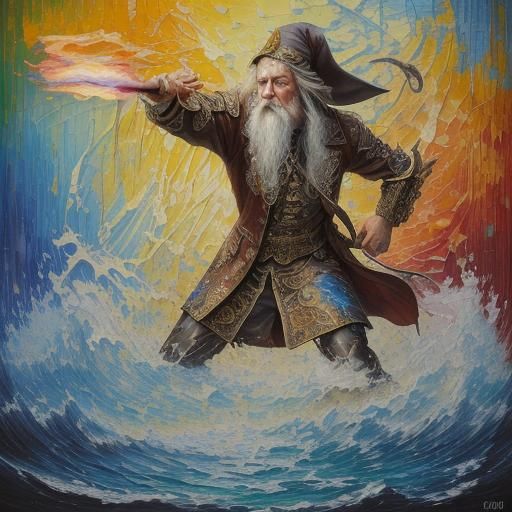 illustration of an old  wizard firing his wand