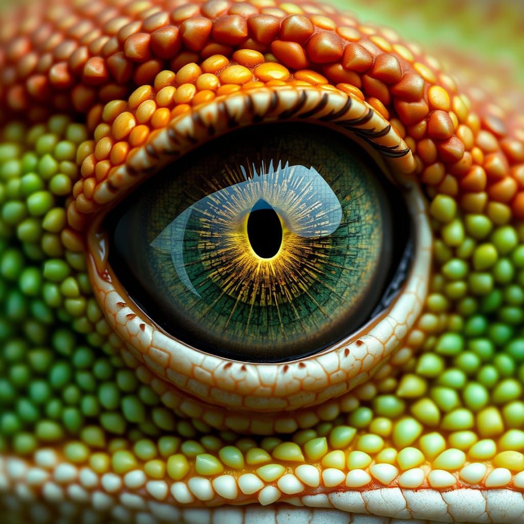 Hyper-Realistic Chameleon Eye in Detailed, Textured Style