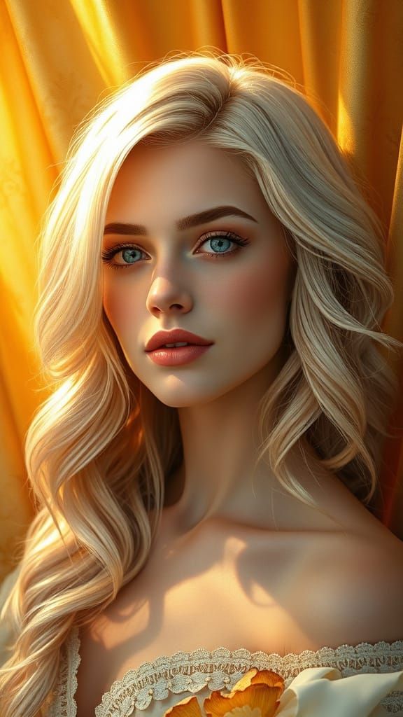 Golden Woman in Dreamy Floral Portrait