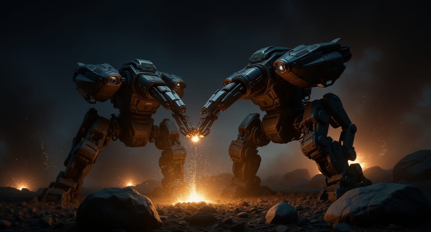 Mining Robots Extracting Crystals: Cinematic Sci-Fi