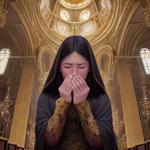 Praying Woman in Ornate Church: Baroque Style
