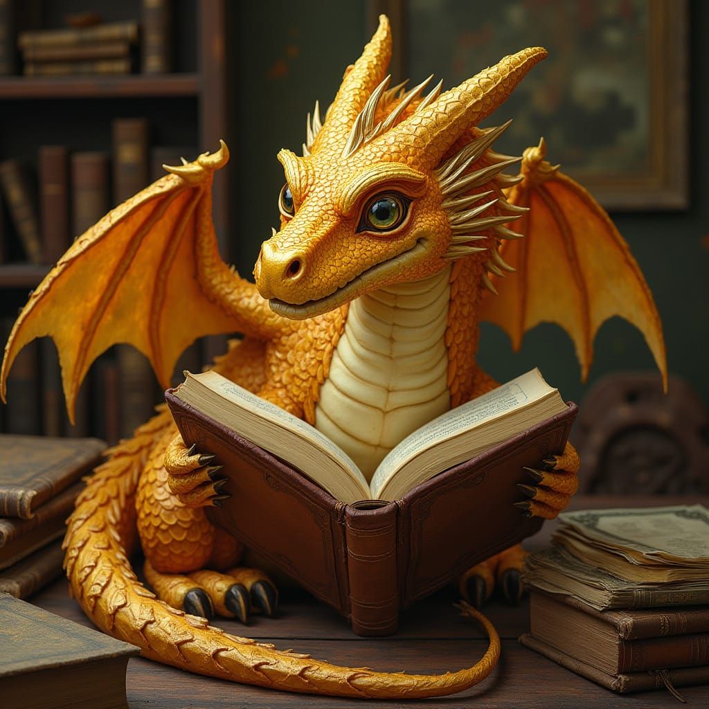 Gold Leaf Dragon Reading Book