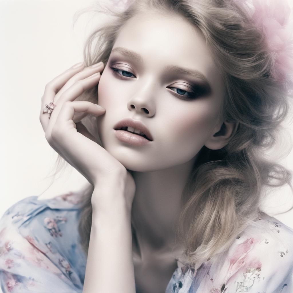 Tanya Dziahileva Vogue China Editorial in Pastel Lithography